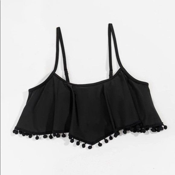 🍍POM POM RUCHED EXAGGERATED RUFFLE SPAGHETTI STRAP BIKINI TOP - Picture 2 of 4